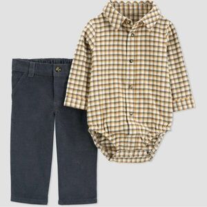 Toddler Baby Boys’ Plaid Bodysuit One Piece Top and Corduroy Pants Size 18M